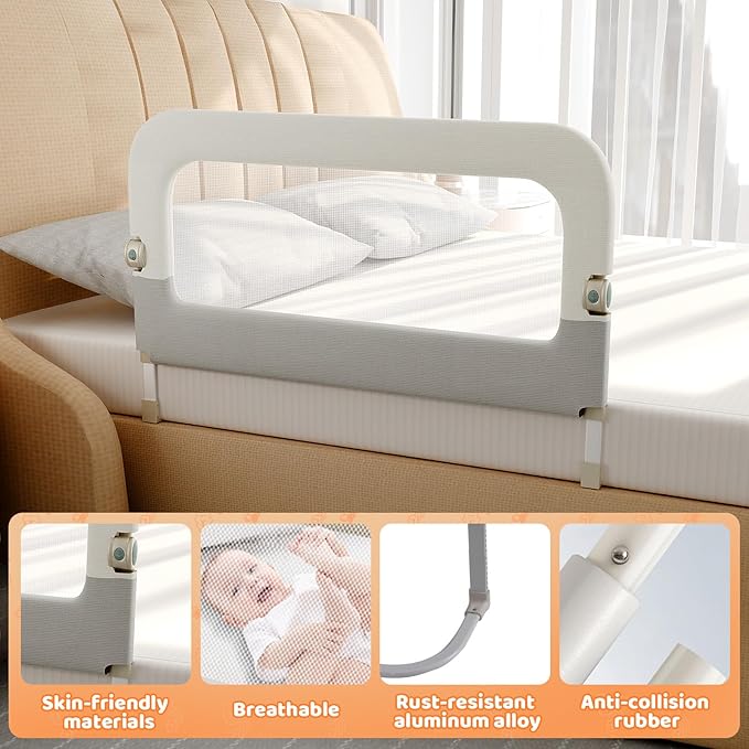 omzer Bed Guard Rail for Toddlers - 47inch Foldable & Adjustable Height Baby Bed Safety Side Rails - Large Toddler Crib Railing Guard for Twin, Bunk, Full Size, Queen & King, Full Size Bed