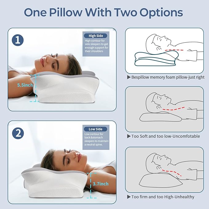 Cervical Neck Pillow for Pain Relief - Ergonomic Side Sleeper Pillow for Neck Support, Cooling Memory Foam Pillows for Sleeping, Contour Pillow Orthopedic Bed Pillow for Back Stomach Sleepers