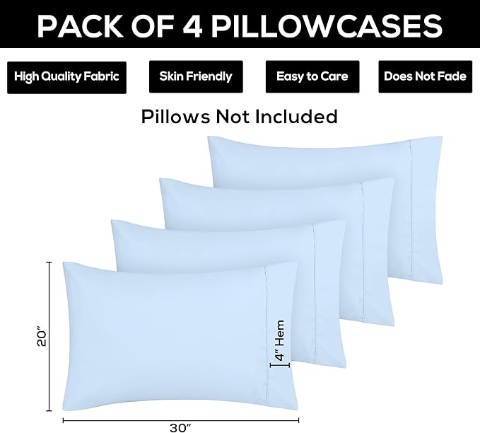 Utopia Bedding Queen Pillow Cases - 4 Pack - Envelope Closure - Soft Brushed Microfiber Fabric - Shrinkage and Fade Resistant Pillow Covers Queen Size 20 X 30 Inches (Queen, Ice Blue)