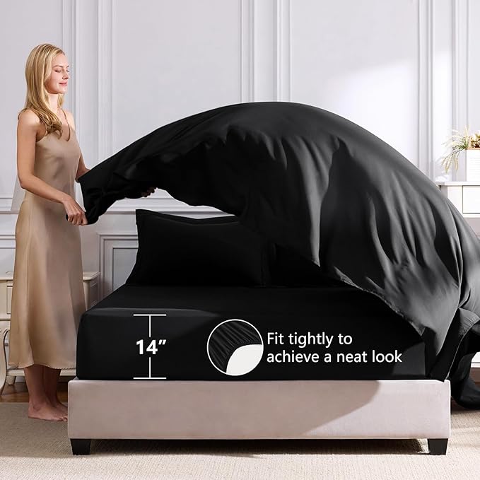CozyLux California King Comforter Set Black - Cal King Bed in a Bag 7 Pieces, Luxury Soft Bed Set for All Seasons, Bedding Set with Down Alternative Comforter, Sheets, Pillowcases & Shams
