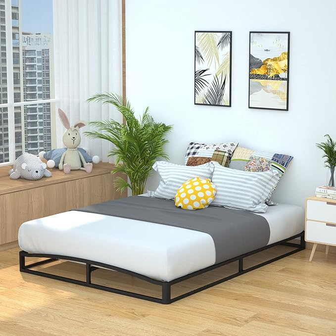 Amazon Basics Metal Platform Bed Frame with Wood Slat Support, Under-Bed Storage, 6 inches High, Full, Black