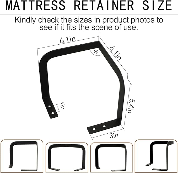 Extra Tall Mattress Corner Retainer Bar Bracket (H5.4IN) 4Pcs Keeping Mattress from Sliding for Wood Platform Beds, RV & Camper Mattresses