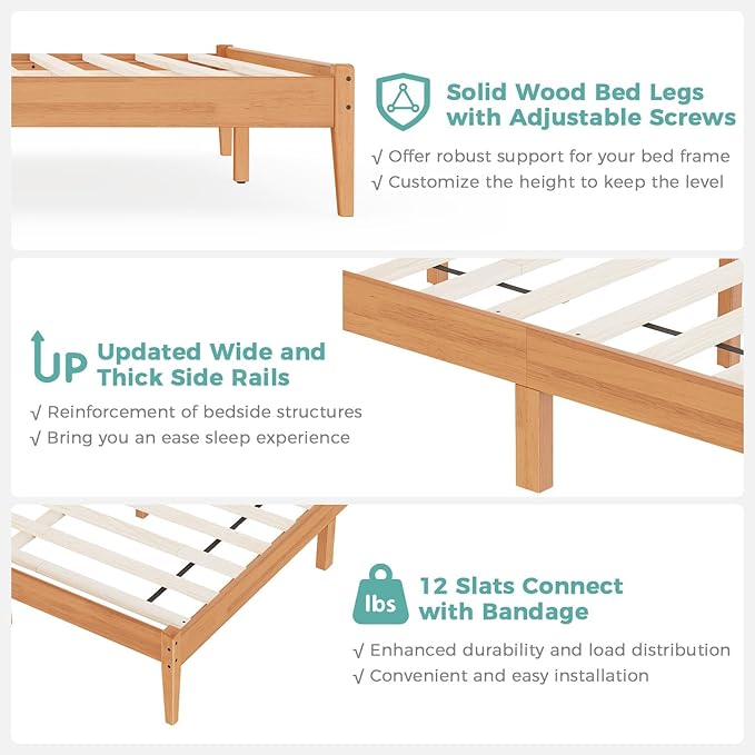 Solid Wood Full Bed Frame, Farmhouse Platform Bed with Ladder Headboard, Malaysian Oak Platform Bed Frames with Wood Foundation, Noise-Free, Easy Installation, Full Size, Rustic Pine