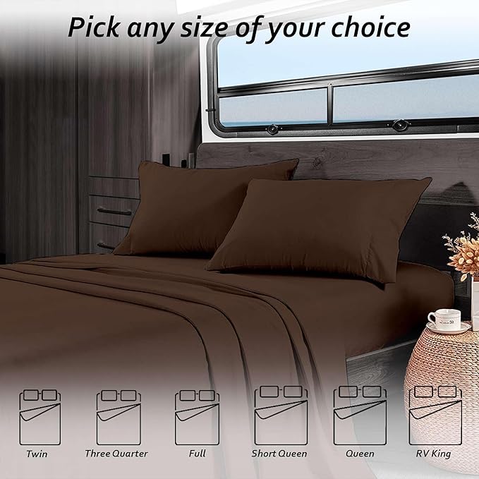 Twin RV Camper Sheet Set (39x75) – 100% Egyptian Cotton, Soft & Cooling, 16” Deep Pocket Fitted Sheet, Luxury Hotel Quality Bedding for RVs, Campers & Motorhomes (Chocolate Solid)