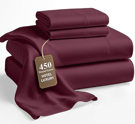 LANE LINEN 100% Cotton Sheets Full Size - Premium 450 Thread Count Sateen Weave for A Silky Feel - Extra Breathable & Cozy for Year Round Comfort - Fits Matresses Upto 15'' Deep - Windsor Wine