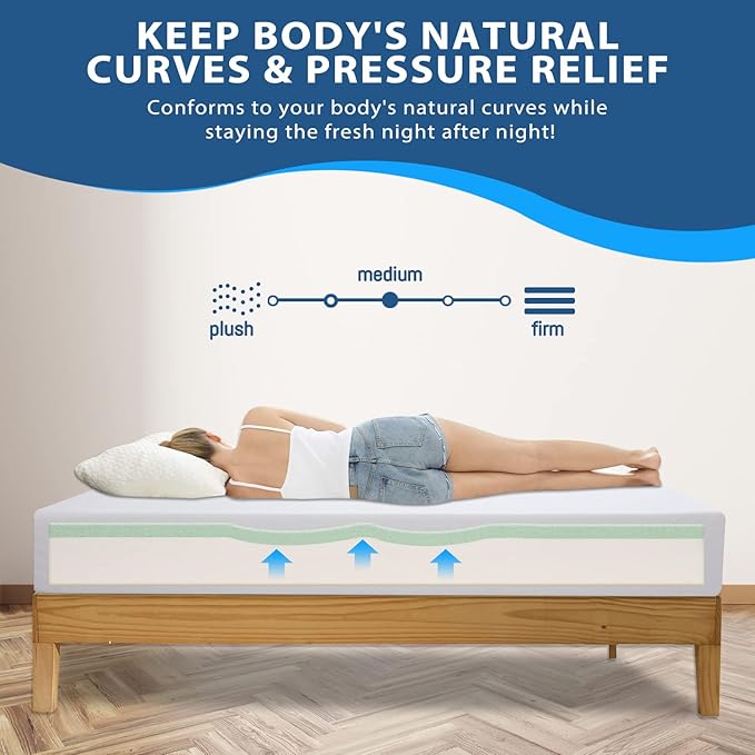 MLILY Memory Foam Mattress, 12 Inch Green Tea Medium Firm Mattress in A Box, King Size, Pressure Relieving, CertiPUR-US Certified