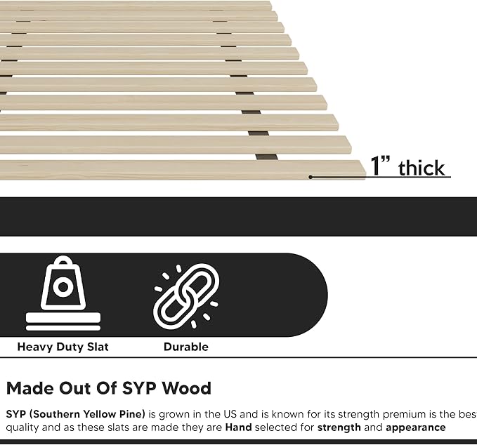 Treaton, 1-Inch Extra Heavy Duty Horizontal Wooden Bunkie Board/Bed Slats, 72" x 54", Beige