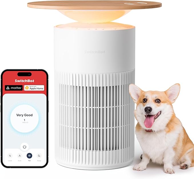 SwitchBot Air Purifier Table for Home up to 3620 ft², HEPA Air Purifier with Pet Mode, Washable Filter, Aromatherapy, Cleans Odor Pets Hair Dust, Work with Matter HomeKit Alexa, Table Model-White