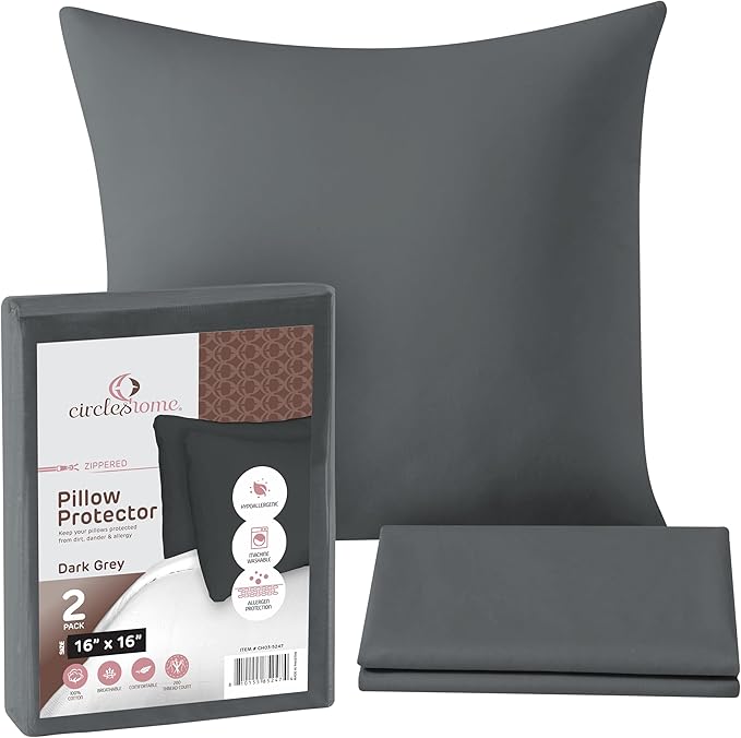 CIRCLESHOME Throw Pillow Protectors - 100% Cotton Breathable Pillowcases - 16 X 16 Square Pillowcases - Protects Pillows from Dirt, Dust and Debris (Square Pillow - 4 Pack- 16x16)