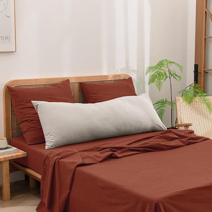 BESTOUCH 100% Washed Cotton Pillowcase for Hair and Skin Linen Feel Soft Comfortable Breathable 2 Set Pillow Case with Envelope Closure Solid Crimson Red Euro 26x26 Inches