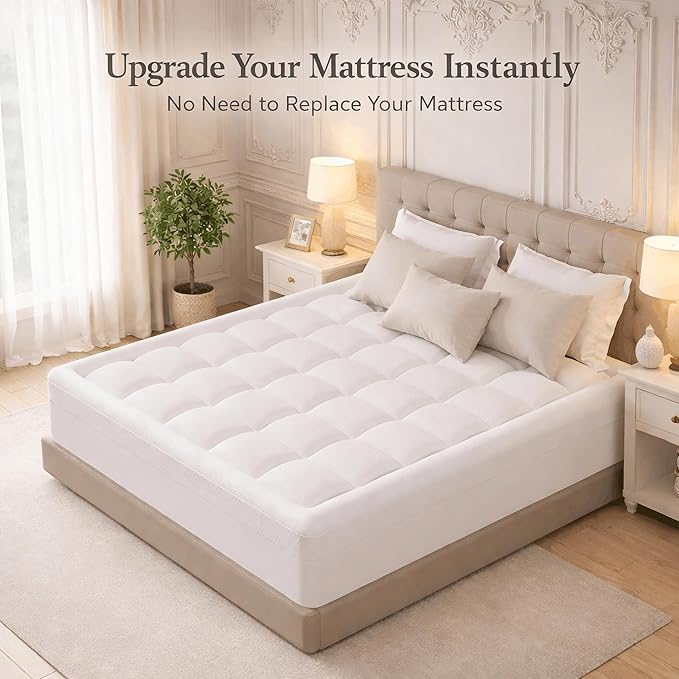 ELEMUSE RV Short Queen Dual Layer 3 Inch Memory Foam Mattress Topper, 2 Inch Cooling Gel Memory Foam and 1 Inch Soft Pillow Top Mattress Pad for Back Pain Relief