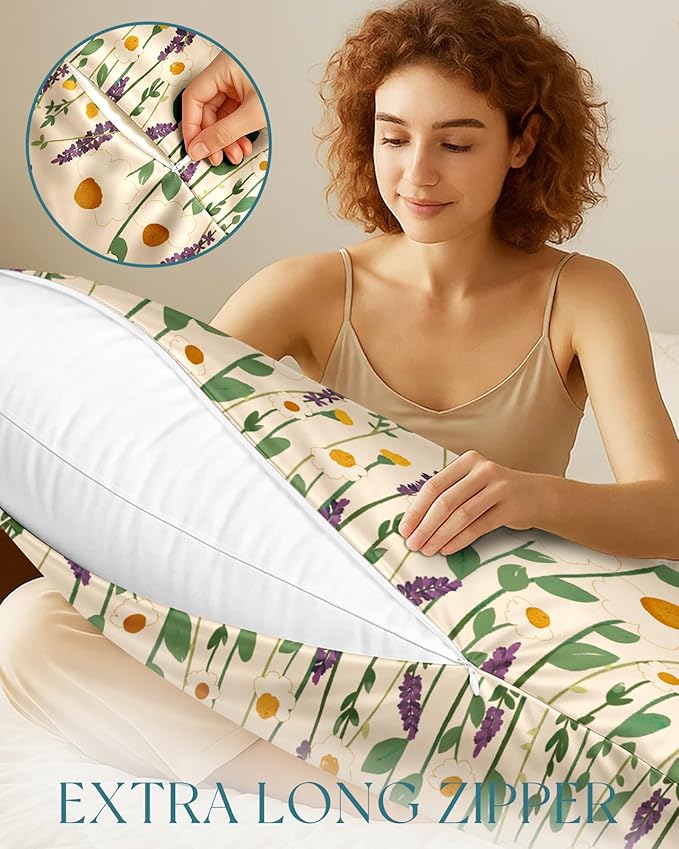 Miss Adola Silk Body Pillow Cover with Zipper - 20x54 Inch Silk Long Pillow Case for Women Ladies Adults Soft Bed Decorative Cute Boho Large Body Pillowcase Sham for Hair and Skin, Wild Floral