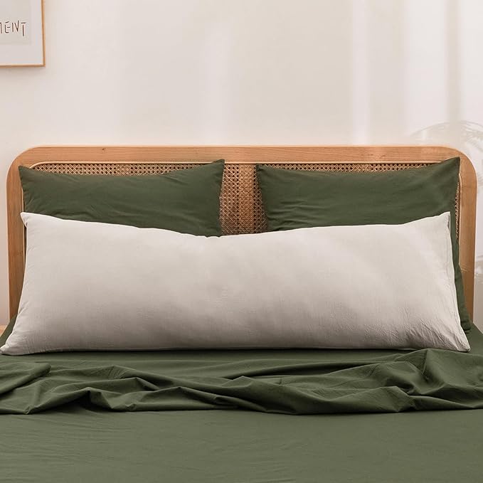 BESTOUCH 100% Washed Cotton Pillowcase for Hair and Skin Linen Feel Soft Comfortable Breathable 2 Set Pillow Case with Envelope Closure Solid Olive Green Euro 26x26 Inches
