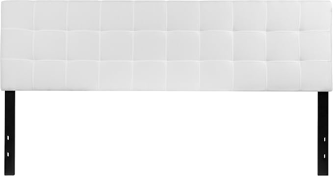 Flash Furniture Bedford Box Stitch Tufted Upholstered King Size Headboard in White Fabric