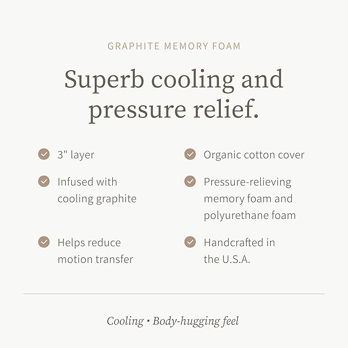 Saatva Graphite Memory Foam Mattress Topper - 3” Memory Foam Layer - Enhanced Comfort & Cooling - Queen