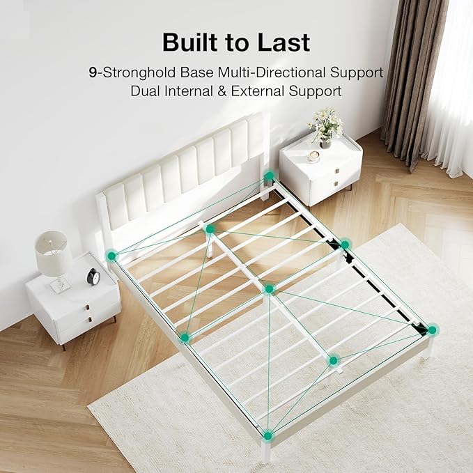 Novilla Queen Bed Frame with Piano Keys Headboard and Footboard, Metal Platform Bed Frames Queen Size, No Box Spring Needed, Easy Assembly, Steel Slats Support, Velvet White