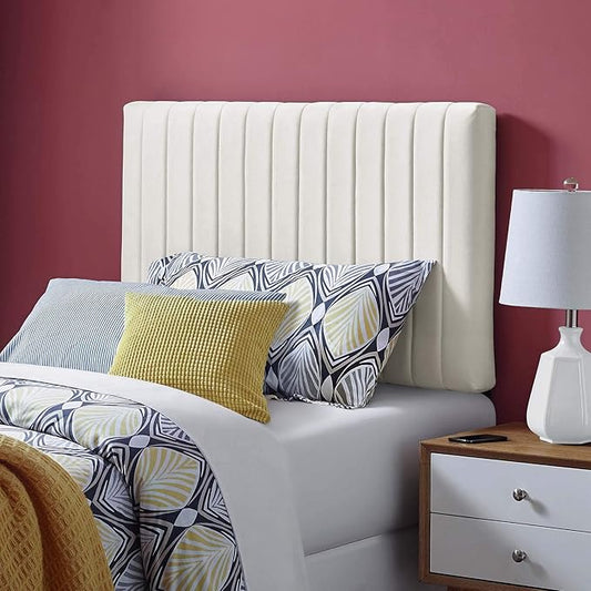 Modway Keira Channel Tufted Performance Velvet Upholstered Twin Headboard in Ivory