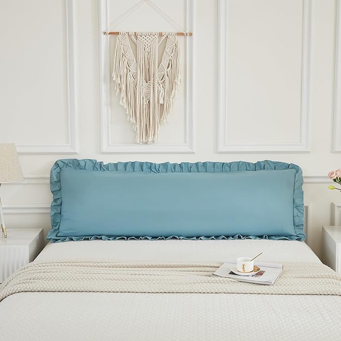 Dusty Blue Body Pillow Cover 20x54inches Long Pillowcase Ruffled Fringe Decor Sham Cute Pillowcase (1 Body)