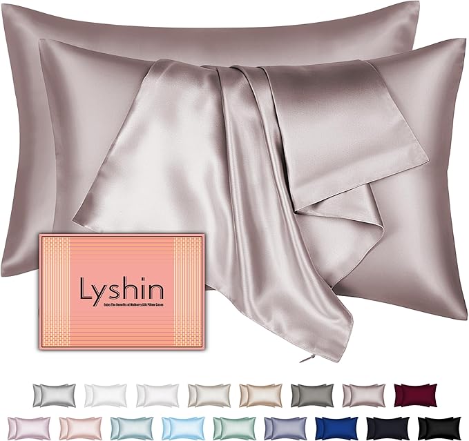 Silk Pillow Cases 2 Pack Queen Size with Hidden Zipper, Mulberry Silk Pillowcase for Hair and Skin, Smooth and Soft Breathable Cooling Silk Satin Pillowcase Set of 2, Gifts for Women，Taupe