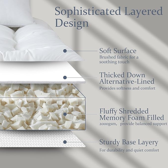 WhatsBedding 5 inch Memory Foam Mattress Topper King Size for Back Pain, Soft Breathable Cover, Comfort Supportive Pillow Top Mattress Topper, 2000GSM Fluffy Shredded Memory Foam Filled