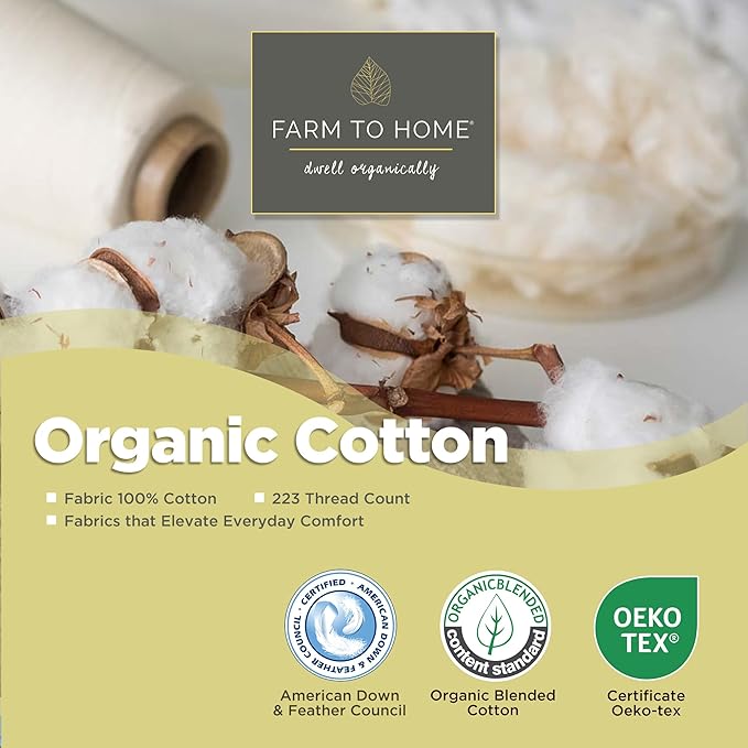 Farm to Home Feather and Down Pillows, 100% Organic Cotton Cover Pillows, Luxury Hotel Collection Bed Pillows for Sleeping, 20" x 28" Queen/Jumbo Size Set of 2