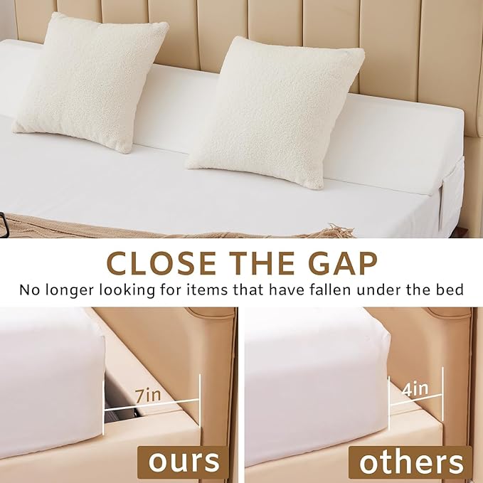 Bedluxe Full Bed Wedge Pillow for Headboard, Foam Headboard Pillow, Bed Gap Filler, Mattress Wedge- Fill The Gap (0-7") Between Headboard and Mattress (White, 54"x10"x6")