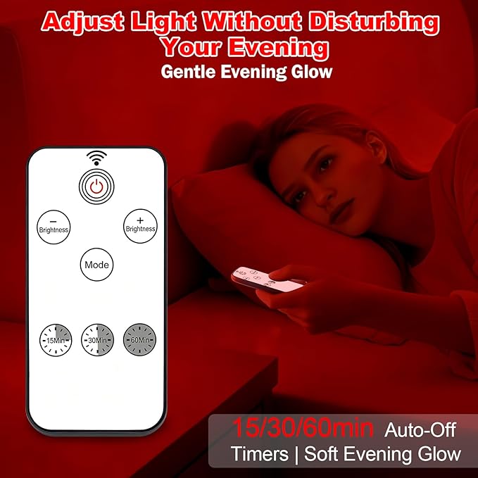 Aoife 670nm Red Light Night Light Bedside Lamp with 4 Color Modes 10 Brightness Levels Touch & Remote Control Timer Dimmable Ambient Lighting for Bedroom or Hanging Use