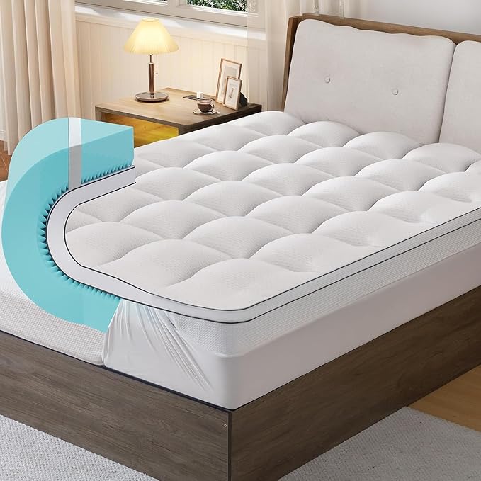 GEMBED Firm Memory Foam Mattress Topper Queen Size - Dual Layer 3 Inch Cooling Gel Memory Pad and 1 Inch Pillow Top Mattress Cover for Back Pain - 60" x 80" x 4"