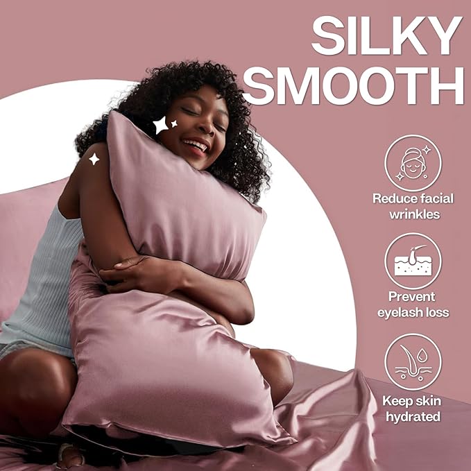 MR&HM Satin Pillowcase for Hair and Skin, Silk Satin Pillowcase 2 Pack, King Size Pillow Cases Set of 2, Silky Pillow Cover with Envelope Closure (20x36, Rose Taupe)