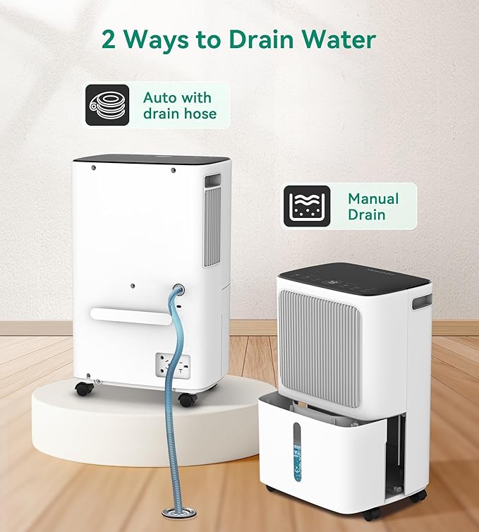 VEAGASO 2500 Sq.Ft Dehumidifier for Basement with Drain Hose, 34-Pint Dehumidifiers for Home, Large Room, Bathroom, Bedroom - 3 Modes, Intelligent Humidity Control, Dry Clothes, 24H Timer