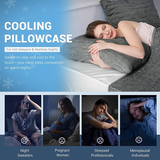 Elegear Cooling Pillow Cases for Hot Sleepers, Japanese Q-Max 0.5 Cooling Pillowcases, Both Sides(Cooling/Cotton), Breathable Soft Pillowcase for Hair and Skin, Set of 2-Dark Gray Queen (20'' x 30'')