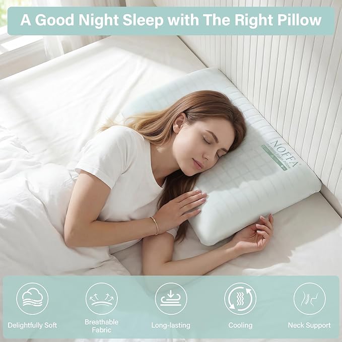 Cooling Memory Foam Pillow, Bed Pillow, Medium Soft Feel Neck Pillow for Sleeping, Memory Foam Pillows for Sleeping Side, Back & Stomach Sleepers, Breathable & Removable Cover