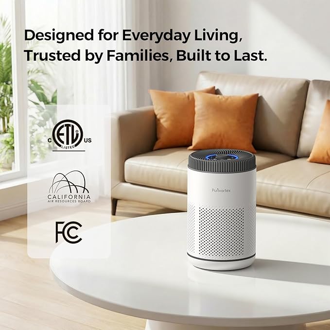 Purivortex Air Purifier for Bedroom, HEPA Air Purifier for Smoke, Dust, Pollen, Pet Dander, Odor & Hair, Quiet Portable Air Cleaner with Sleep Mode, Covers Up to 540 Sq Ft, AC300 Pro White
