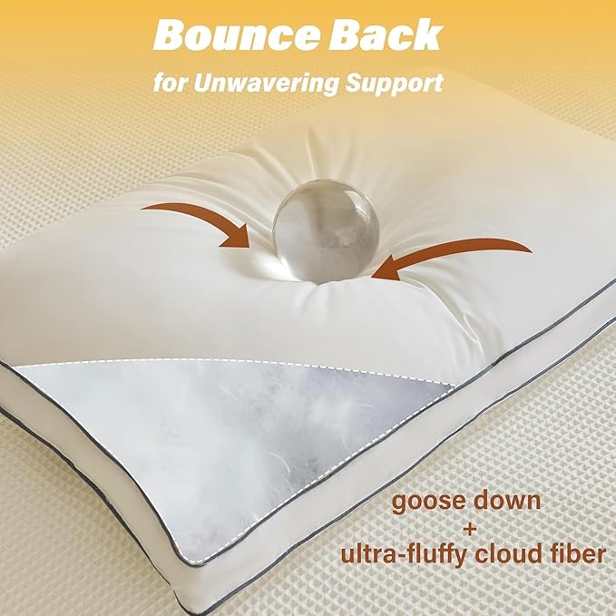 Goose Down Pillows for Neck Pain - Perfect Balance of Softness and Support,Relief for Side and Back Sleepers, Hotel Down Pillows Queen/Standard Size Set of 2