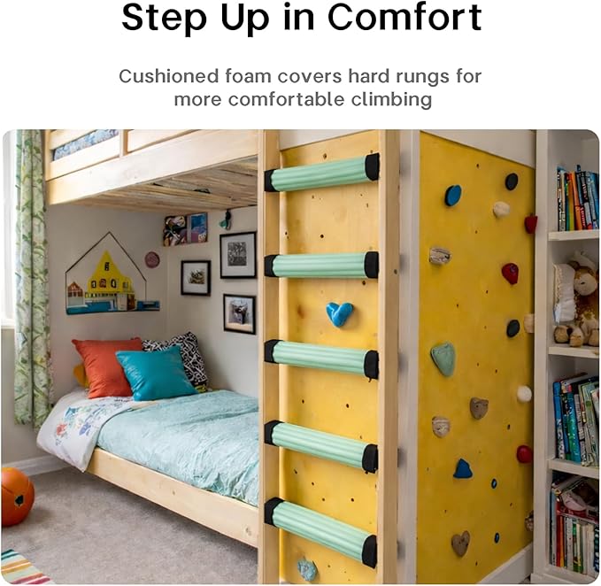 Bunk Bed Ladder Pads 6.5 Ft with 10 Adjustable Straps, Soft Foam Ladder Cover for Loft Bed, Cushioned Step Pads for Comfortable Climbing, Secure Fit, Green