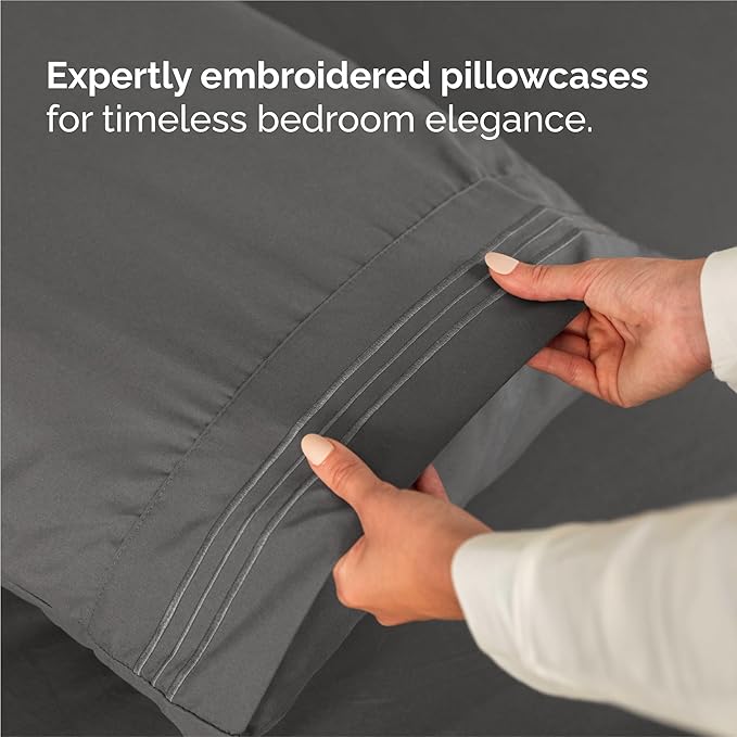 Split King Size 5 Piece Sheet Set - Comfy Breathable & Cooling Sheets - Hotel Luxury Bed Sheets for Women & Men - Deep Pockets, Easy-Fit, Soft & Wrinkle Free Sheets - Charcoal Oeko-Tex Bed Sheet Set