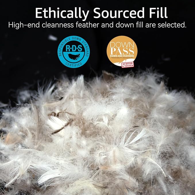 Luxury Feathers Down Pillow Standard Size, Hotel Quality Fluffy Bed Pillow, Soft Pillow for Sleeping, Organic Cotton Cover(20x26”, Pack of 1)