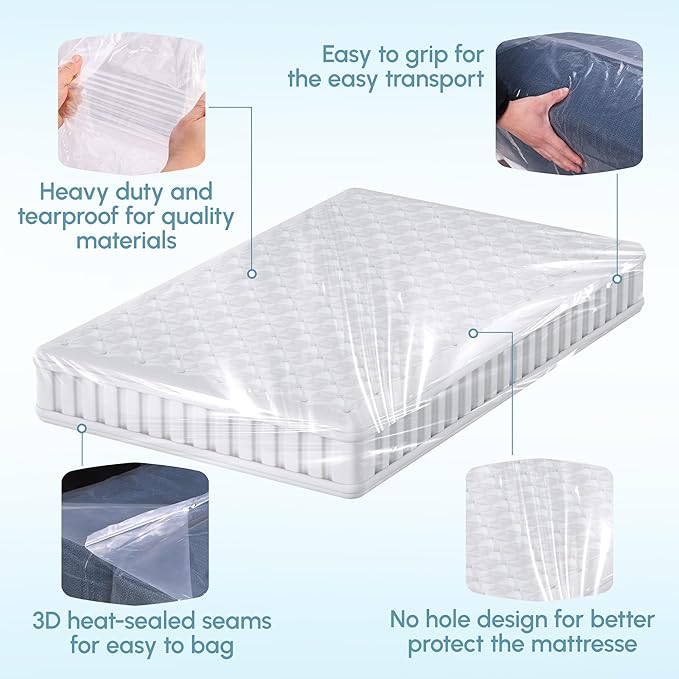 WORKPRO 2-Pack Queen/King Size Plastic Mattress Bags for Moving, 2mil Thick Water-Resistant Mattress Protector Storage Covers, Tear-Resistant Mattress Disposal Cover (78"x100")