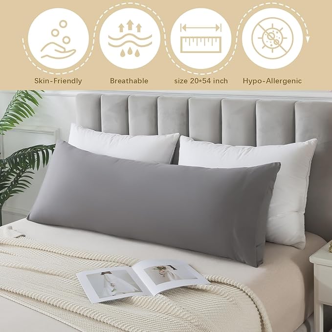 Memory Foam Body Pillow Insert, Soft Large Long Bed Pillow for Adults, Breathable Full Body Pillow, Grey