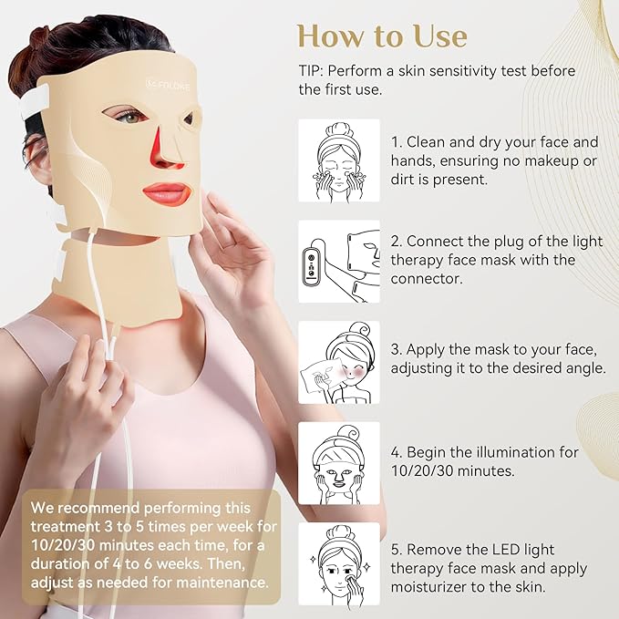 Red Light Therapy for Face, LED Light Therapy Mask Skin Care Mask & Neck, LED Red & NIR Light Therapy Wavelength for Home Use, Working Travel Yoga Sleep
