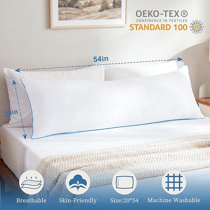 YZ HOME Memory Foam Body Pillow Insert - Full Body Pillow for Adults - Soft Large Long Bed Pillow for Side Sleeper (White, 20 Inchx54 Inch)