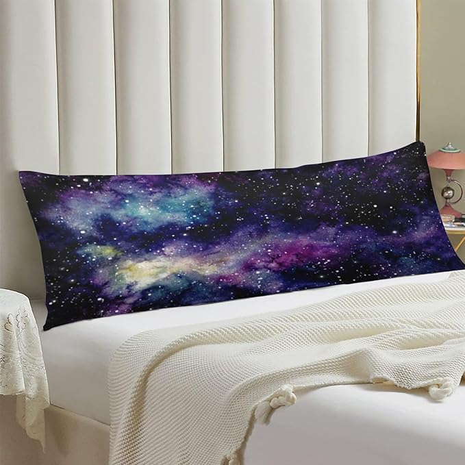 Galaxy Body Pillow Cover Outer Space Nebula Universe Star Night Starry Sky Long Pillow Case with Zipper Decorative Soft Bedding Pillowcase Purple Cushion Pillow Case for Bedroom,Couch,20"x54"
