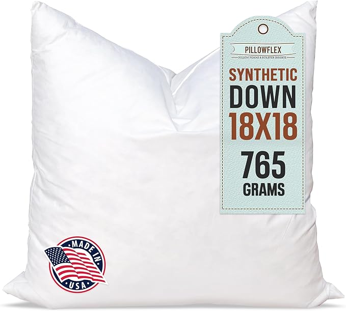Pillowflex Synthetic Down Pillow Insert - 18x18 Down Alternative, Ultra Soft Throw Pillow, Couch Sham, Bed Sleeping Accent Pillow - 1 Decorative Accent Form