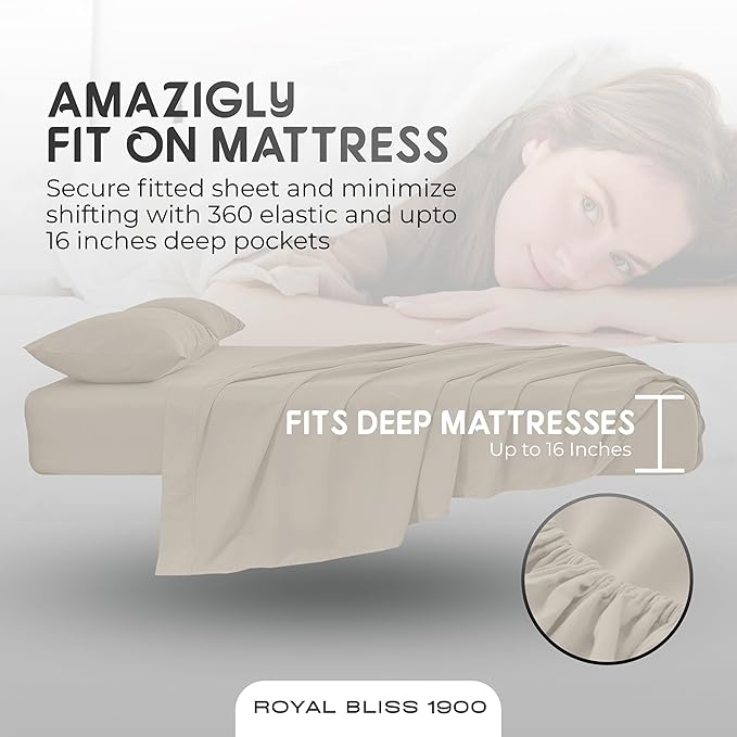 Royal Bliss King Size Sheets Set - 4 Piece Bedding, Wrinkle Free, Double Brushed, Cooling Sheets, Ivory