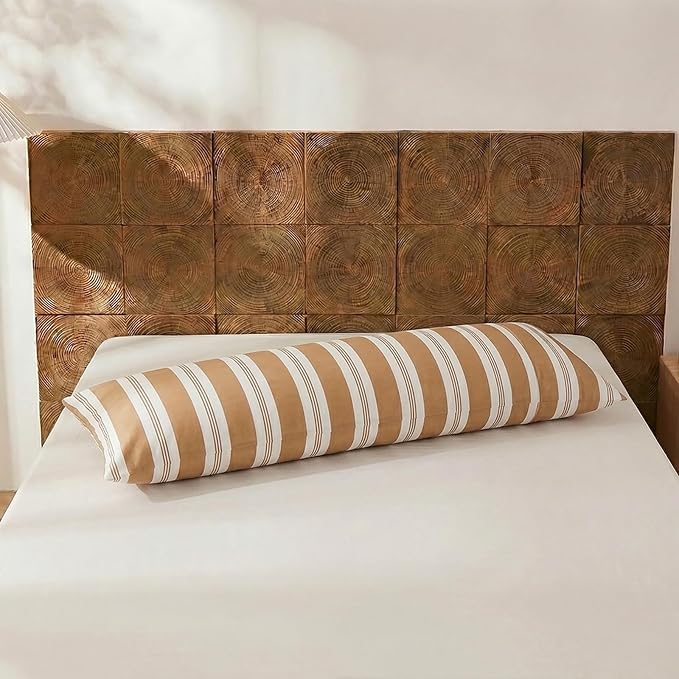 Merryword Striped Body Pillow Cover 20x54inches, 100% Cotton Long Pillowcase, Khaki Striped Pillowcase, Soft Breathable Stripe Pillowcase, 1-Piece