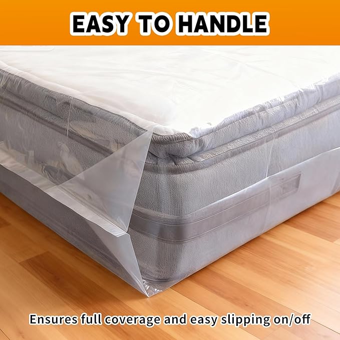 TopSoon 2PK Clear Plastic Mattress Bag - Moving & Storage Cover for Mattress or Box Spring - Heavy-Duty Disposal Supplies (4mil, King)