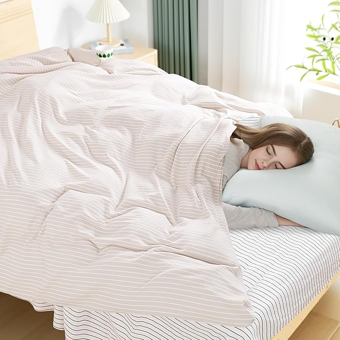 NEXHOME PRO Striped Duvet Cover Oversized Queen,100% Washed Cotton Bedding Set,Textured Linen Feel,Breathable,Organic,3 Piece(White Stripes 98x98)