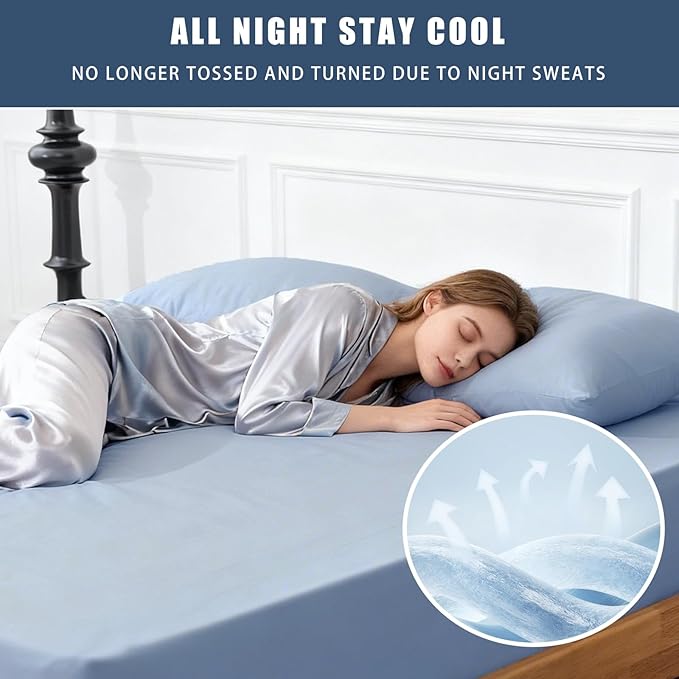 TELUS Cooling Pillowcases Standard Size 2-Pack, Silky Soft Breathable Pillow Case with Envelope Close, Stay Cool Pillow Cover for Hot Sleepers and Night Sweats,20x26 Inch, Blue