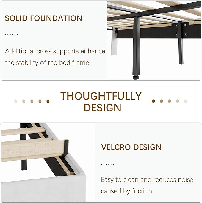 VECELO Twin Size Bed Frame with Diamond Tufted Headboard, Upholstered Platform Bedframe with Wood Slat Support, No Box Spring Needed, Velvet & White