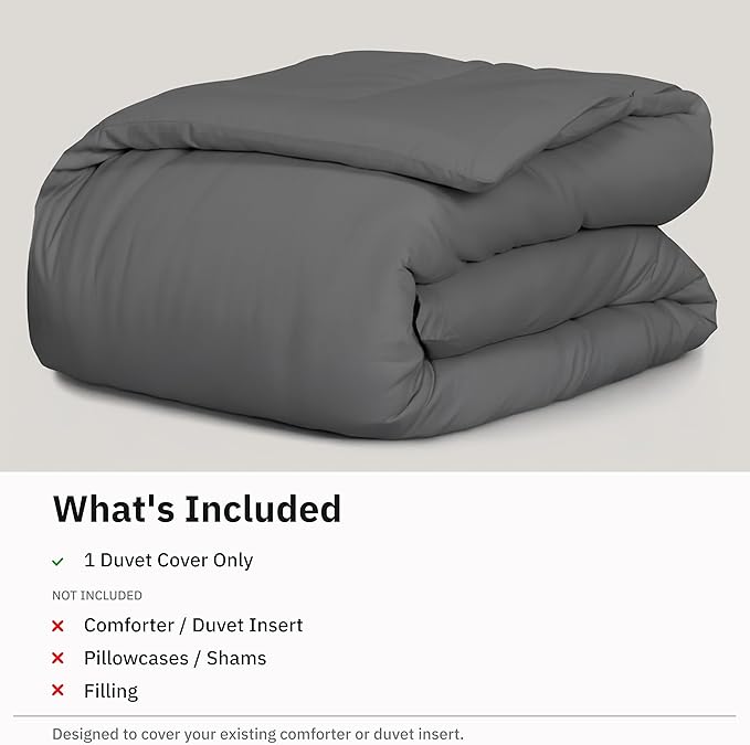 Twin XL/Twin Size Duvet Cover Only - Premium 400 Thread Count, Natural 100% Cotton Duvet Cover, Soft Sateen Weave, Button Closure and Corner Ties - Grey